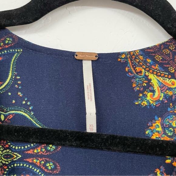 Free People Blue & Green Floral Paisley Balloon Sleeve Tunic Mini Dress XS - Picture 5 of 11